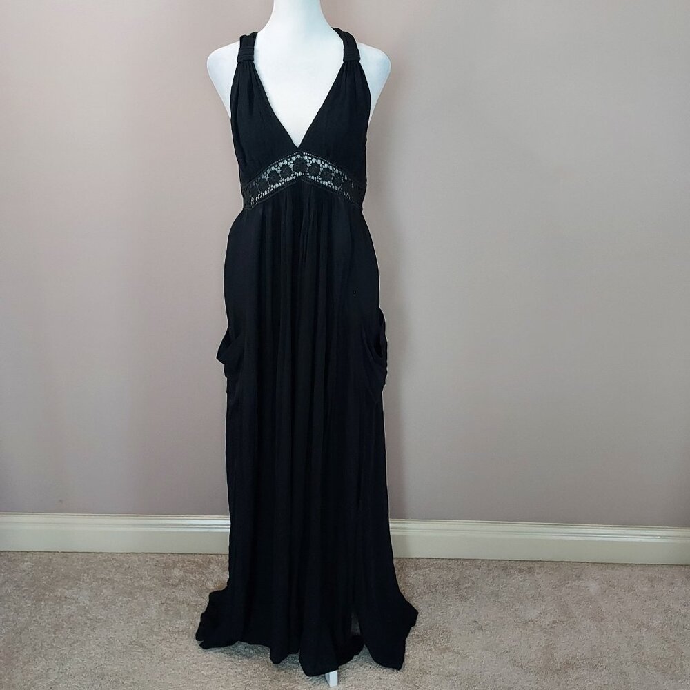 Amale  Black Halter Maxi Dress with Pockets Size Lg